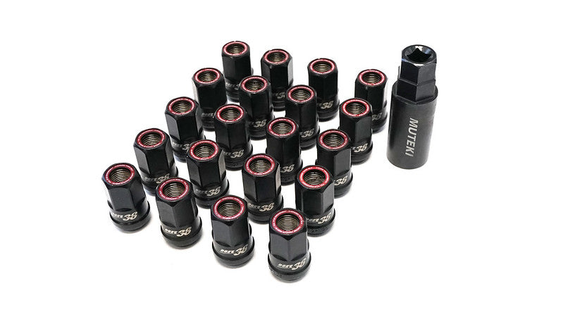 Muteki HR38 Lug Nut Set 12x1.25 20PC Black w/ Red Ring HR3805BR