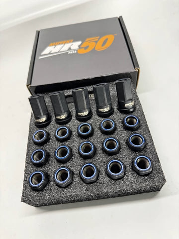 Muteki Lug Nut Set | HR50 | 14x1.5 20PC | Black w/ Blue Ring | HR5007BU