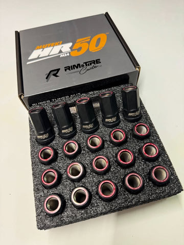 Muteki Lug Nut Set | HR50 | 14x1.5 20PC | Black w/ Red Ring | HR5007BR