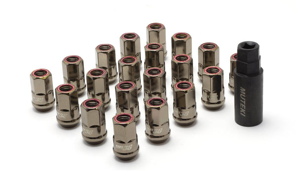 Muteki HR38 Lug Nut Set 12x1.25 20PC Titanium Chrome w/ Red Ring