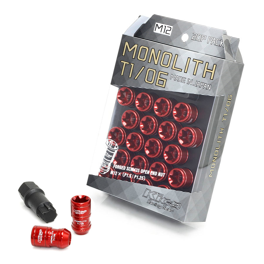 Project Kics Monolith T1/06 Lug Nut Set 12x1.5 20PC Red WMN01R
