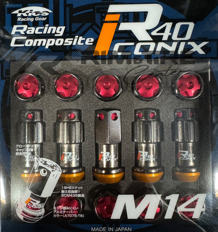 Project Kics Lug Nut & Lock Set R40 ICONIX M14 14x1.5 20PC Classical w/ Red Caps WRIA14CR