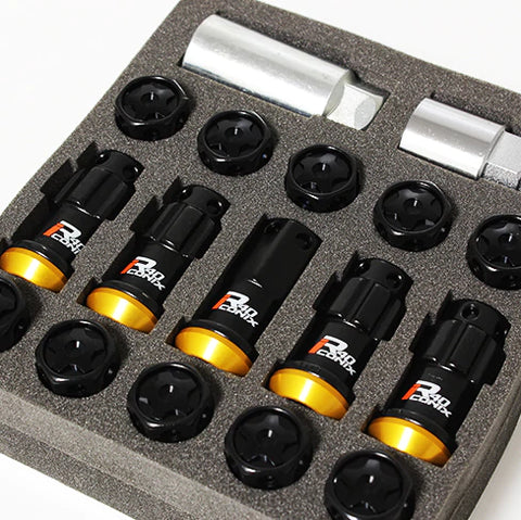 Project Kics Lug Nut & Lock Set R40 ICONIX M14 14x1.5 20PC Black w/ Black Caps WRIA14KK