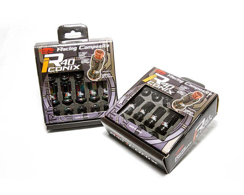 Project Kics Lug Nut & Lock Set R40 ICONIX 12x1.25 20PC Black w/ Black Caps WRIF13KK