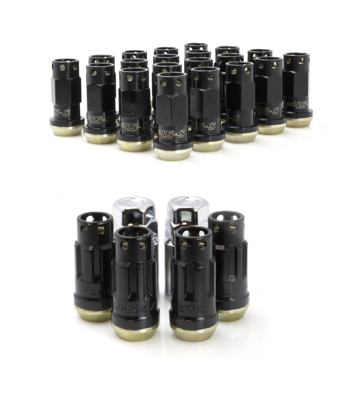 Muteki Lug Nut & Lock Set | SR45-S | 12x1.25 24PC | Black w/ Gold Washer | 32945B/34947B